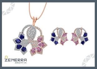 14K Rose Gold Diamond Pendant Set With Two Color Stone Sarafa Bazar India