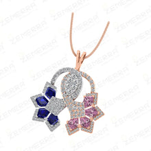 14K Rose Gold Diamond Pendant Set With Two Color Stone Sarafa Bazar India