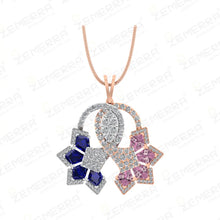14K Rose Gold Diamond Pendant Set With Two Color Stone Sarafa Bazar India