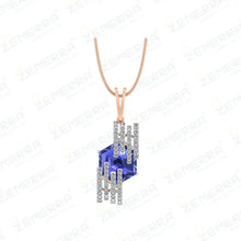 14K Rose Gold Diamond Pendant with Blue Gemstone Sarafa Bazar India