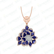 14K Rose Gold Diamond Pendent Set With Blue Stone Sarafa Bazar India