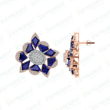 14K Rose Gold Diamond Pendent Set With Blue Stone Sarafa Bazar India
