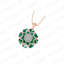 14K Rose Gold Diamond Pendent Set With Green Stone Sarafa Bazar India