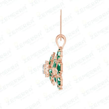 14K Rose Gold Diamond Pendent Set With Green Stone Sarafa Bazar India