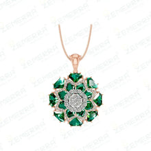 14K Rose Gold Diamond Pendent Set With Green Stone Sarafa Bazar India