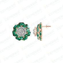 14K Rose Gold Diamond Pendent Set With Green Stone Sarafa Bazar India
