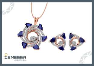 14K Rose Gold Diamond Spiral Pendant with Blue Sapphires Sarafa Bazar India