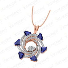14K Rose Gold Diamond Spiral Pendant with Blue Sapphires Sarafa Bazar India