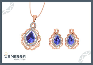 14K Rose Gold Diamond Stylish Pendant Set Sarafa Bazar India