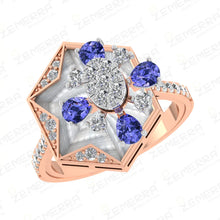 14K Rose Gold Diamond Tanzanite Floral Geometric Ring Design Sarafa Bazar India