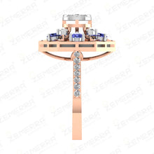 14K Rose Gold Diamond Tanzanite Floral Geometric Ring Design Sarafa Bazar India
