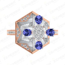 14K Rose Gold Diamond Tanzanite Floral Geometric Ring Design Sarafa Bazar India