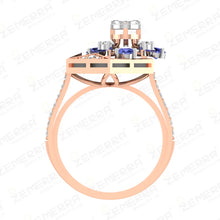 14K Rose Gold Diamond Tanzanite Floral Geometric Ring Design Sarafa Bazar India