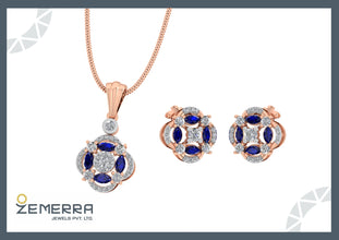 14K Rose Gold Diamond Unique Pendant Set Sarafa Bazar India