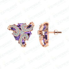 14K Rose Gold Diamond Unique Stud Earrings Sarafa Bazar India