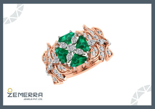14K Rose Gold Diamond and Emerald Engagement Ring Sarafa Bazar India