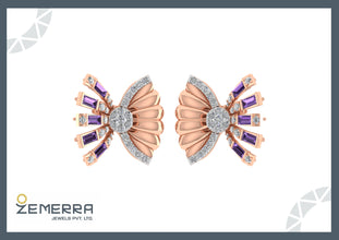 14K Rose Gold Diamond stud earrings with a fan-shaped design Sarafa Bazar India
