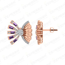 14K Rose Gold Diamond stud earrings with a fan-shaped design Sarafa Bazar India