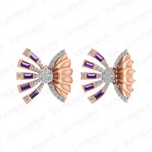 14K Rose Gold Diamond stud earrings with a fan-shaped design Sarafa Bazar India