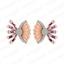14K Rose Gold Diamond stud earrings with a fan-shaped design Sarafa Bazar India