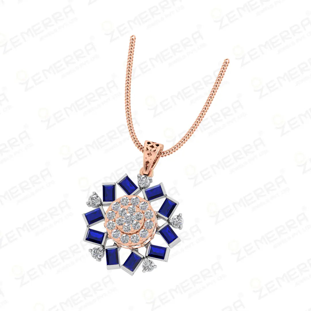 14K Rose Gold Floral Diamond Pendant Sets for Women Sarafa Bazar India