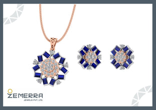 14K Rose Gold Floral Diamond Pendant Sets for Women Sarafa Bazar India