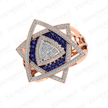 14K Rose Gold Geometric Layered Blue Stone Diamond Ring Sarafa Bazar India