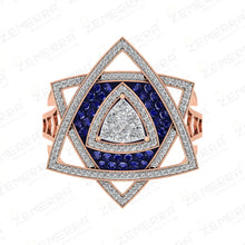 14K Rose Gold Geometric Layered Blue Stone Diamond Ring Sarafa Bazar India