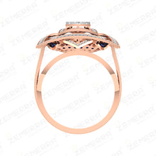 14K Rose Gold Geometric Layered Blue Stone Diamond Ring Sarafa Bazar India