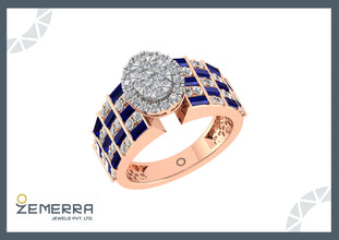 14K Rose Gold & Real Diamond Rings With Emerald Blue Stone Sarafa Bazar India