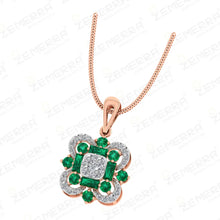 14K Rose Gold and Emerald Flower Pendant Set Sarafa Bazar India