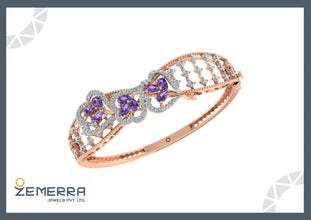14K Rose gold diamond bracelet with amethyst pear stones Sarafa Bazar India