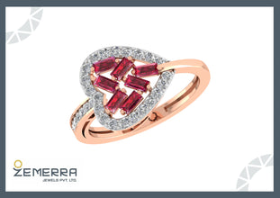 14KT Gold with a Heart-shaped Ruby and Diamond Halo Ring Sarafa Bazar India
