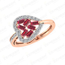 14KT Gold with a Heart-shaped Ruby and Diamond Halo Ring Sarafa Bazar India