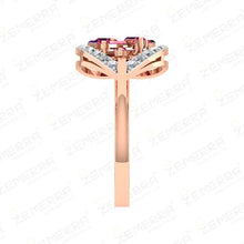 14KT Gold with a Heart-shaped Ruby and Diamond Halo Ring Sarafa Bazar India