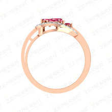 14KT Gold with a Heart-shaped Ruby and Diamond Halo Ring Sarafa Bazar India