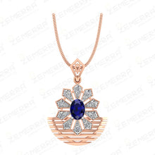14KT Gold with a Sapphire Center Stone Diamond Pendant Set Sarafa Bazar India