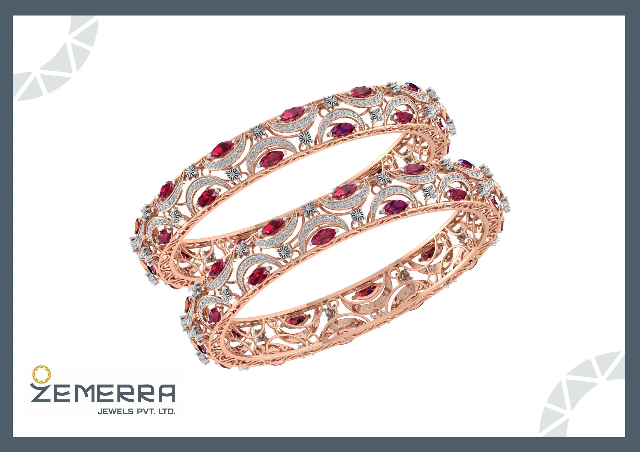 14KT Rose Gold Diamond Bangles For Women Sarafa Bazar India