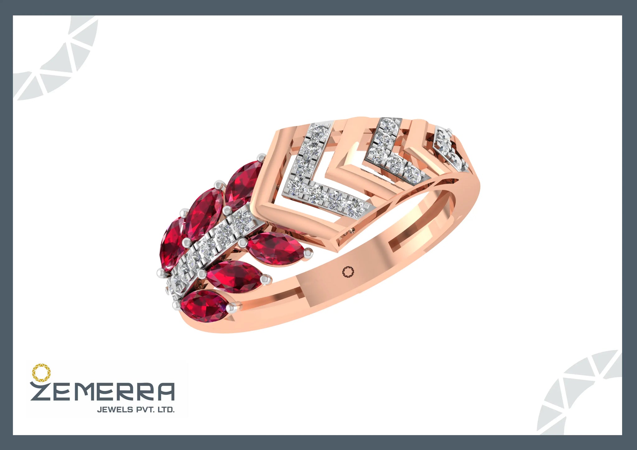 14KT Rose Gold Diamond Ring Fine Jewelry For Her Sarafa Bazar India