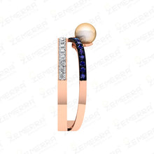 14KT Rose Gold Multi-Band Diamond Ring with a Single Pearl Sarafa Bazar India