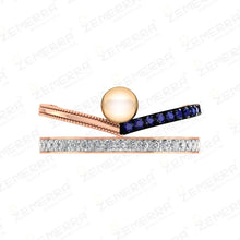 14KT Rose Gold Multi-Band Diamond Ring with a Single Pearl Sarafa Bazar India