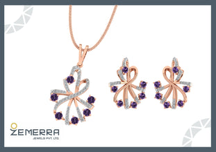 14k Gold Floral Diamond Pendant with Blue Stone Gemstone Sarafa Bazar India