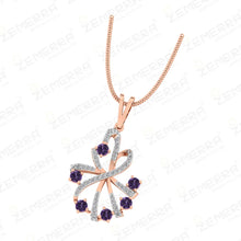 14k Gold Floral Diamond Pendant with Blue Stone Gemstone Sarafa Bazar India