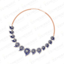 14k Real Gold & Nutural Blue Round Stone Diamond Necklace Set Sarafa Bazar India