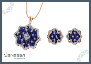 14k Rose Gold Diamond Blue Sapphire Stone Pendant Set For Women Sarafa Bazar India