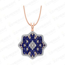 14k Rose Gold Diamond Blue Sapphire Stone Pendant Set For Women Sarafa Bazar India