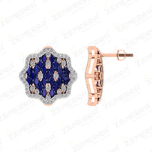 14k Rose Gold Diamond Blue Sapphire Stone Pendant Set For Women Sarafa Bazar India