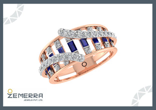 14k diamond and sapphire ring with a rose gold-tone band Sarafa Bazar India