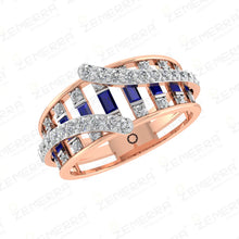 14k diamond and sapphire ring with a rose gold-tone band Sarafa Bazar India