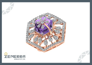 14k gold premium designer ring with purple Fancy Cut stone Sarafa Bazar India